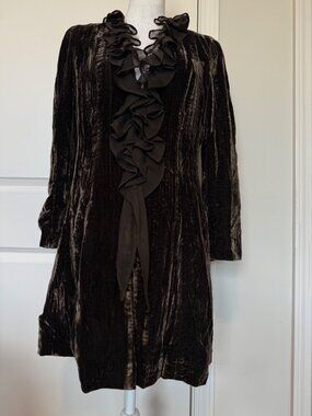 Focus 2000 Velour Duster Jacket Ruffle Womens Size 6 Brown Romanticore Gothic